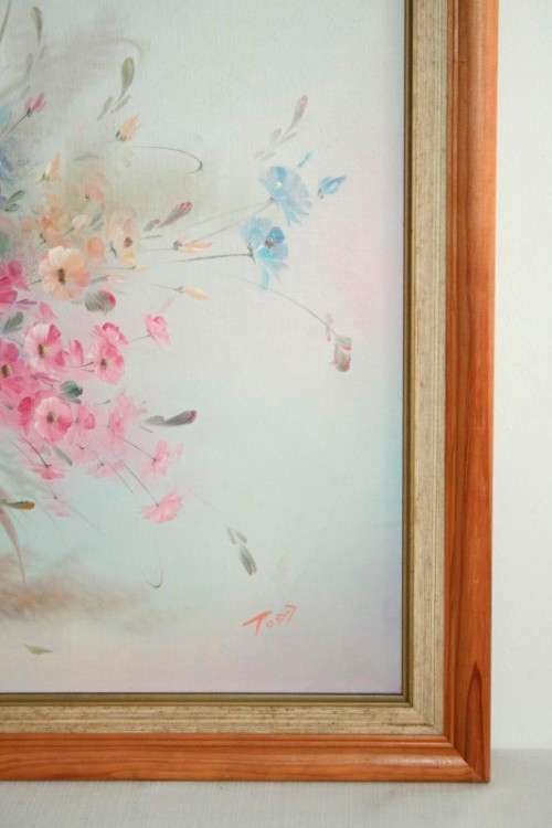 **RS17** A large signed & framed oil on board painting of a bowl of colourful Cosmos flowers