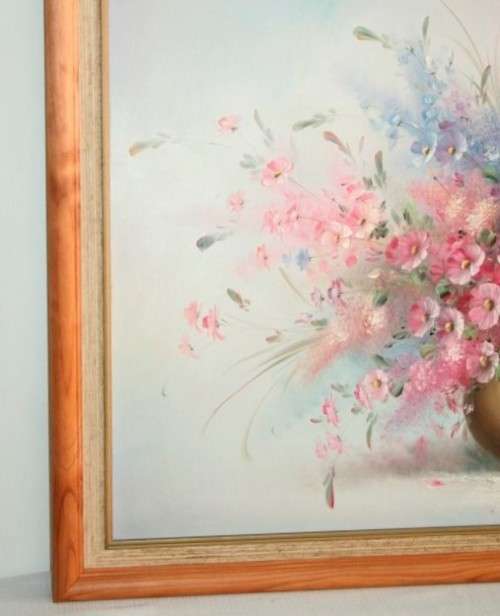 **RS17** A large signed & framed oil on board painting of a bowl of colourful Cosmos flowers