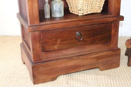 An incredible tall wooden bookcase with three spacious shelves and a bottom drawer - stunning!!