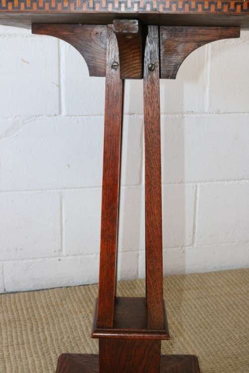 Beautiful vintage Oak table with the most amazing wooden inlays on the side - stunning!!!
