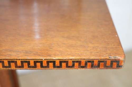 Beautiful vintage Oak table with the most amazing wooden inlays on the side - stunning!!!