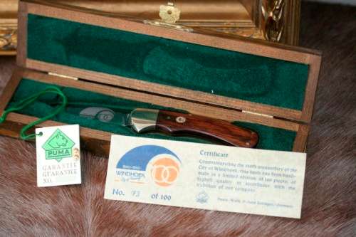 A rare and very collectable limited number 73/100 Puma 4-star "Windhoek Centennial" folding knife
