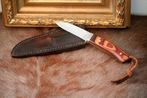 A beautifully custom hand-made original "Brent E Sandow" hunter knife in its original leather sheath