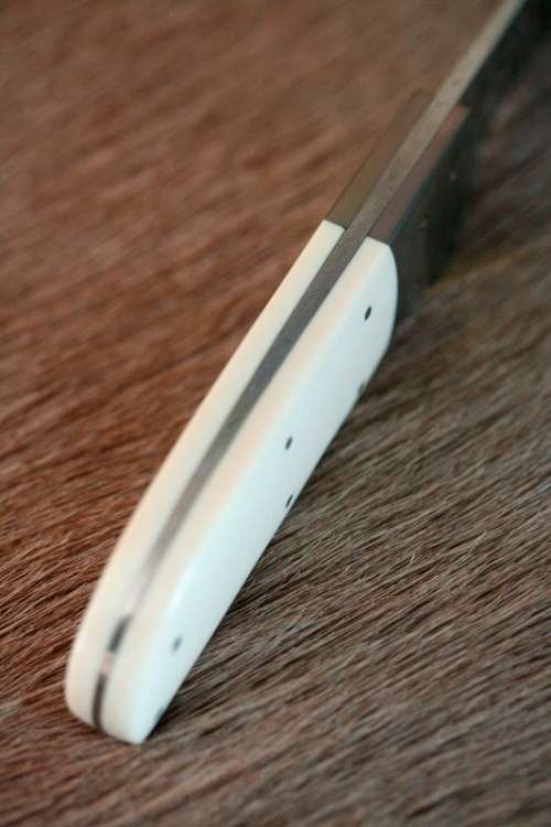 Incredible custom made Mike Skellern Damascus steel & bone handle knife w/ brass embellishments