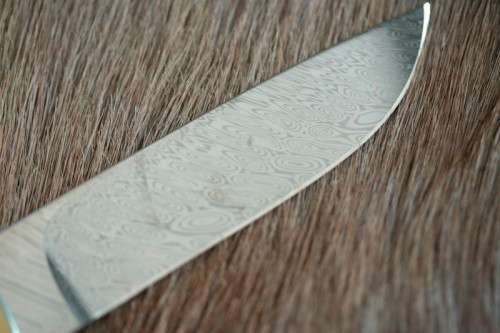 Incredible custom made Mike Skellern Damascus steel & bone handle knife w/ brass embellishments