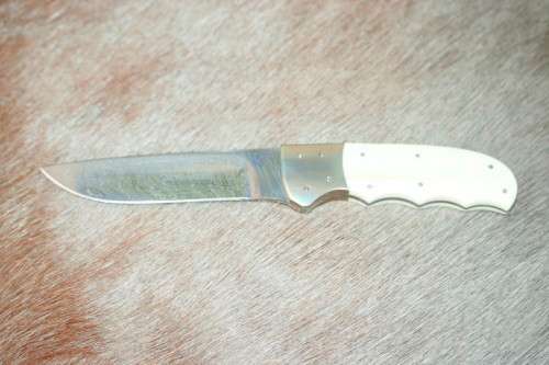 Incredible custom made Mike Skellern Damascus steel & bone handle knife w/ brass embellishments