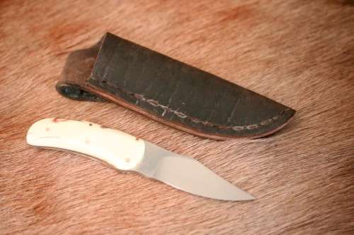 **RS17** Beautifully made Arno Bernard Snr. antique Warthog bone-handle knife w/ original sheath