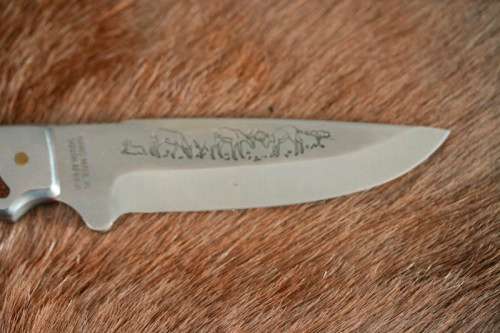 **RS17** A fantastic "surgical steel" Torro Model AS1004 Hunter knife in its original leather sheath