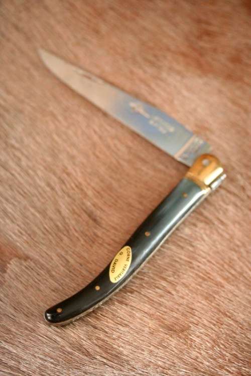 An awesome Swiss-French made Corne Veritable "Laguiole" folding knife with a Zebu horn handle