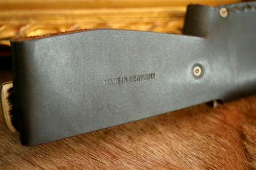A superb original handmade German Solingen Inox Linder Bowie knife in its embossed leather scabbard