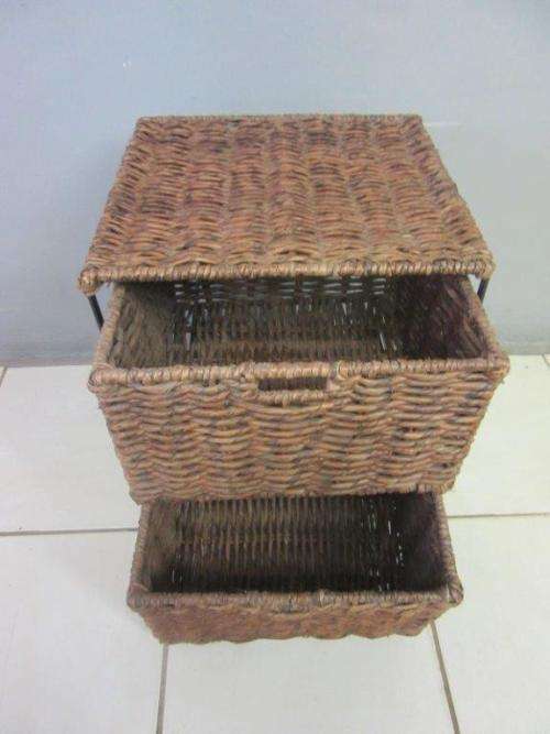 A wonderful metal and wicker pedestal/ bedside cabinet with two basket drawers in good condition!!