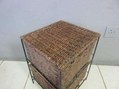 A wonderful metal and wicker pedestal/ bedside cabinet with two basket drawers in good condition!!