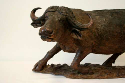 A stunning and very detailed large hand-carved African Buffalo carving in wonderful condition