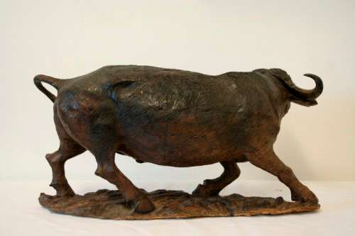 A stunning and very detailed large hand-carved African Buffalo carving in wonderful condition