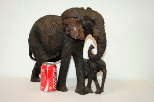 Absolutely stunning and beautifully carved large solid ironwood African elephant w/ her calf carving