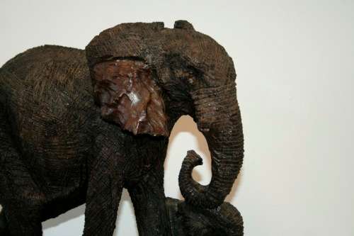 Absolutely stunning and beautifully carved large solid ironwood African elephant w/ her calf carving
