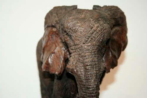 Absolutely stunning and beautifully carved large solid ironwood African elephant w/ her calf carving