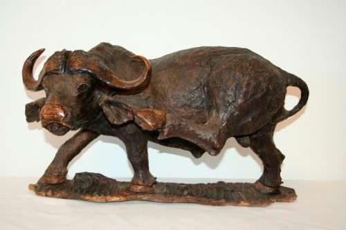 An awesome and very detailed large hand-carved African Buffalo carving in wonderful condition