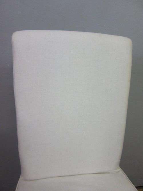 **RS17** A gorgeous high-back skirted upholstered chair in a linen fabric on a beech wood frame