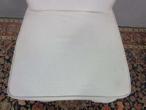 **RS17** A gorgeous high-back skirted upholstered chair in a linen fabric on a beech wood frame