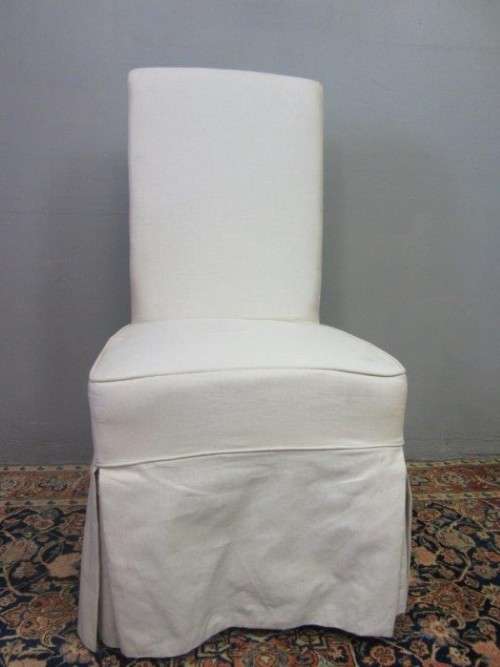 **RS17** A gorgeous high-back skirted upholstered chair in a linen fabric on a beech wood frame