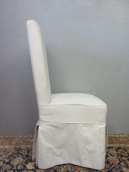 **RS17** A gorgeous high-back skirted upholstered chair in a linen fabric on a beech wood frame