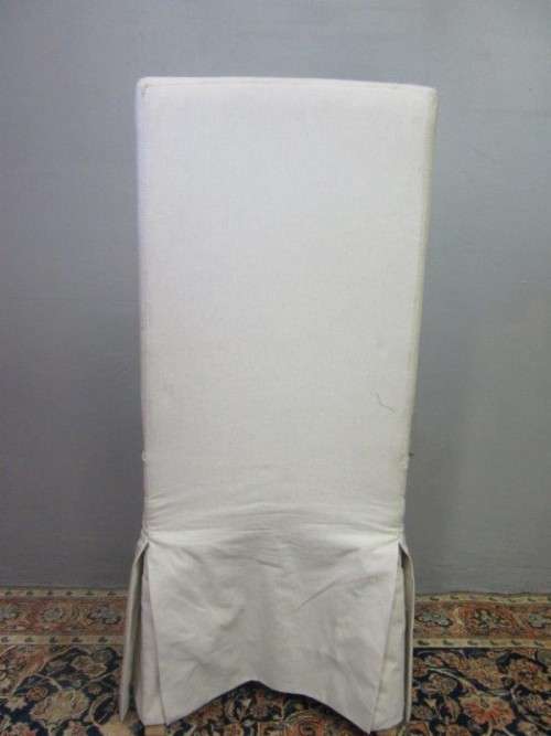 **RS17** A gorgeous high-back skirted upholstered chair in a linen fabric on a beech wood frame