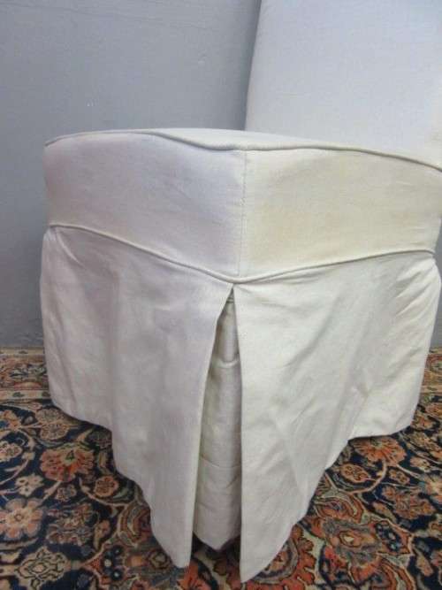 **RS17** A gorgeous high-back skirted upholstered chair in a linen fabric on a beech wood frame