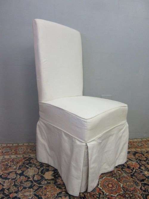 **RS17** A gorgeous high-back skirted upholstered chair in a linen fabric on a beech wood frame