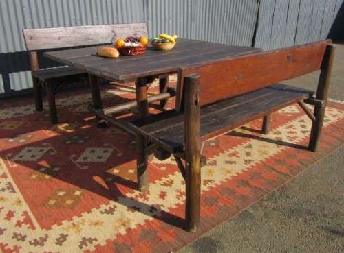 A wonderfully made "Rustic" outdoor table & two-bench set - perfect for a garden or patio- RS17Sale