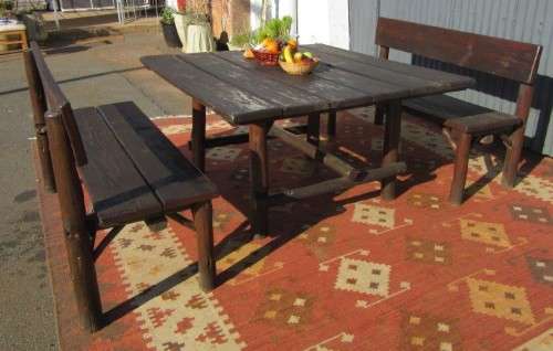 A wonderfully made "Rustic" outdoor table & two-bench set - perfect for a garden or patio- RS17Sale