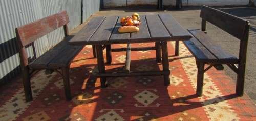 A wonderfully made "Rustic" outdoor table & two-bench set - perfect for a garden or patio- RS17Sale