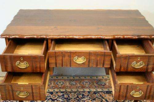 A fantastic vintage solid Imbuia ball & claw "knee-hole" writing desk w/ 5x drawers & ornate handles