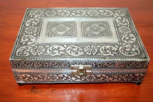 A stunning and exquisitely detailed embossed Indian made silver metal storage/ jewellery box