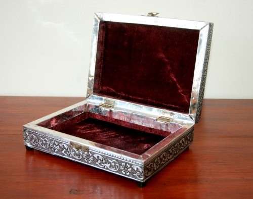 A stunning and exquisitely detailed embossed Indian made silver metal storage/ jewellery box