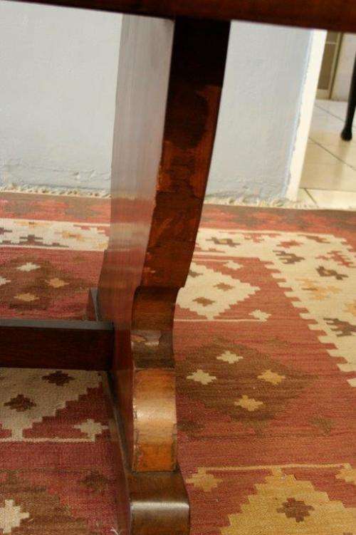 An awesome vintage 6-seater dining room suite w/ a solid table and six upholstered dining chairs