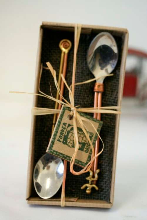 Stunning & beautifully made Forder Original hand made recycled copper & brass teaspoon set RS17Sale