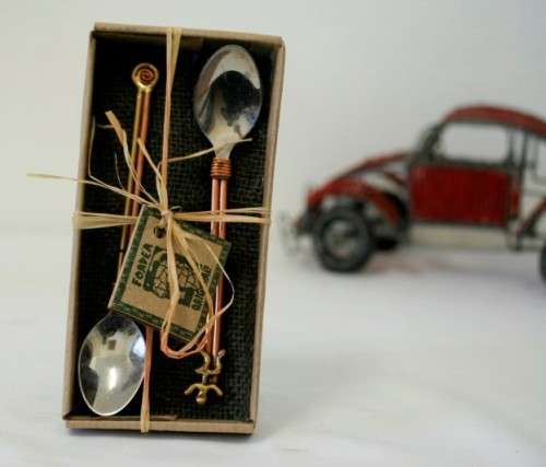 Stunning & beautifully made Forder Original hand made recycled copper & brass teaspoon set RS17Sale