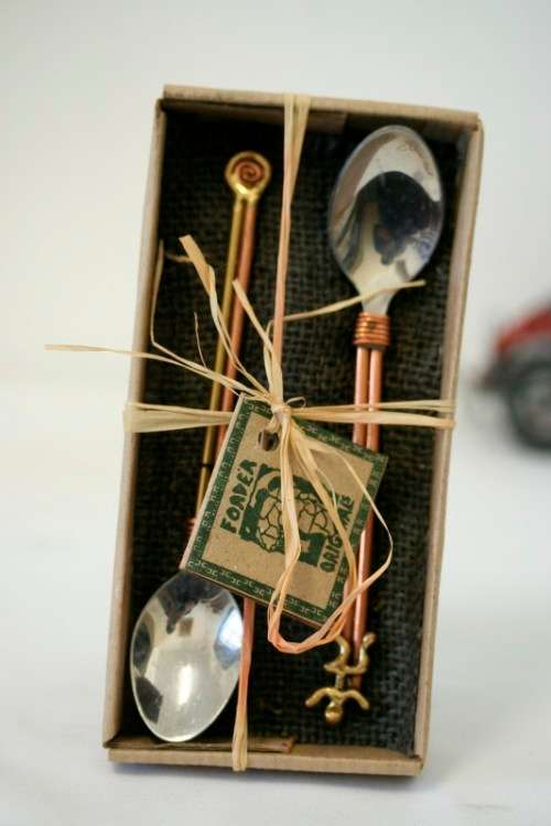 Stunning & beautifully made Forder Original hand made recycled copper & brass teaspoon set RS17Sale