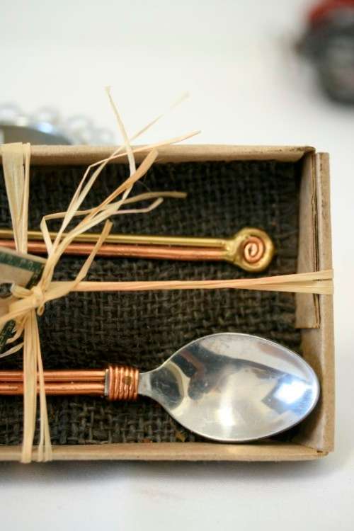 Stunning & beautifully made Forder Original hand made recycled copper & brass teaspoon set RS17Sale