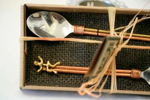 Stunning & beautifully made Forder Original hand made recycled copper & brass teaspoon set RS17Sale