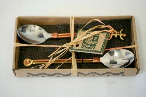 Stunning & beautifully made Forder Original hand made recycled copper & brass teaspoon set RS17Sale