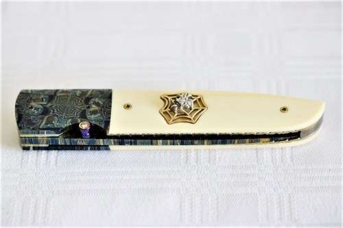 PREMIUM GIFT! Rare Erich Vosloo Spider's Nest folding knife w/ two diamonds in 18ct Gold & Titanium