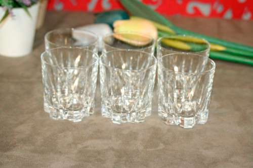 A set of six exquisite vintage French "Cristal D'Arques" "Cheverny" cut crystal whiskey glasses