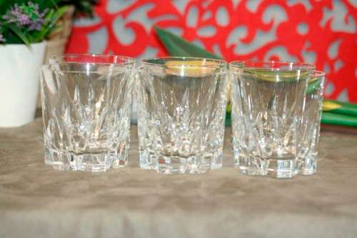 A set of six exquisite vintage French "Cristal D'Arques" "Cheverny" cut crystal whiskey glasses