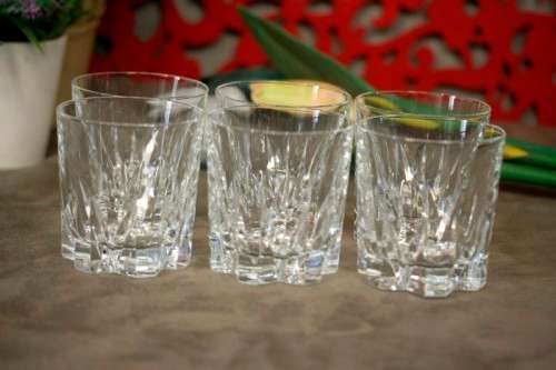 A set of six exquisite vintage French "Cristal D'Arques" "Cheverny" cut crystal whiskey glasses