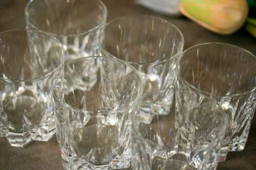 A set of six exquisite vintage French "Cristal D'Arques" "Cheverny" cut crystal whiskey glasses