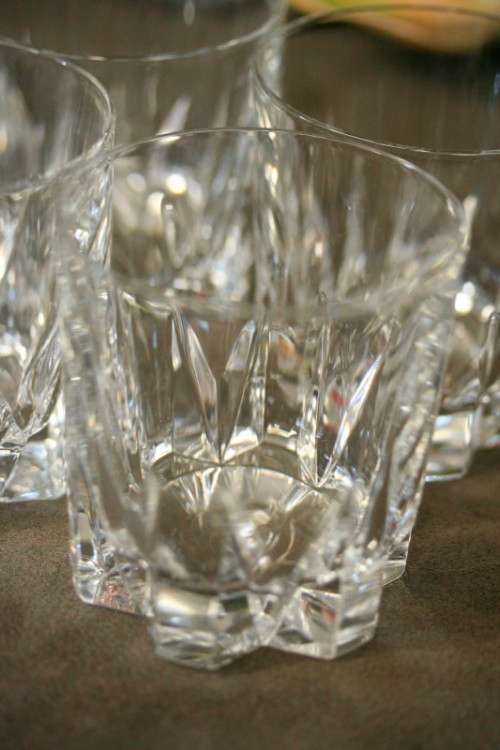 A set of six exquisite vintage French "Cristal D'Arques" "Cheverny" cut crystal whiskey glasses