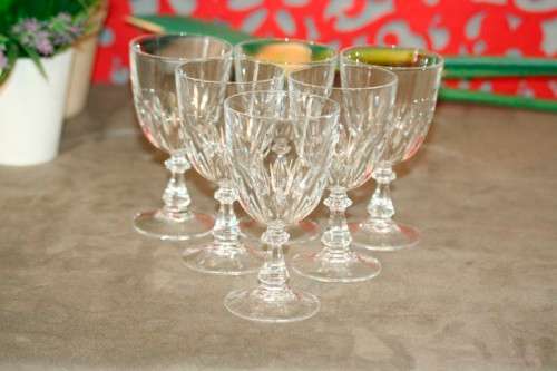 A boxed set of 6x vintage French made "Cristal D'Arques" Luxembourg cut crystal white wine glasses