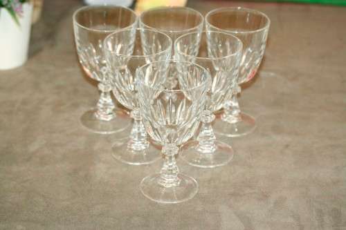 A boxed set of 6x vintage French made "Cristal D'Arques" Luxembourg cut crystal white wine glasses
